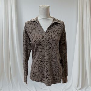 Jane Delancey Womens Top Beige Black Size Small Animal Print Cotton Blend